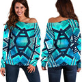 Turquoise Ethnic Aztec Trippy Print Off The Shoulder Sweatshirt