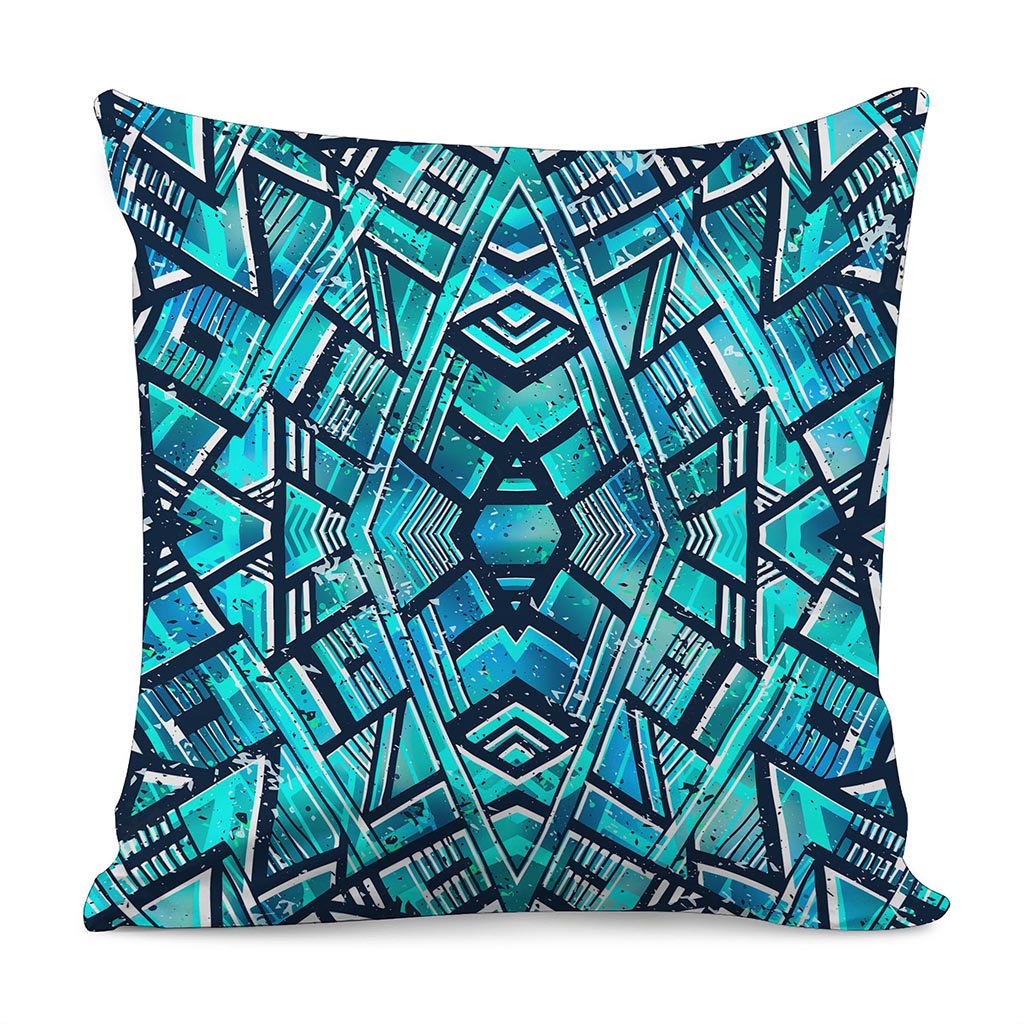 Turquoise Ethnic Aztec Trippy Print Pillow Cover