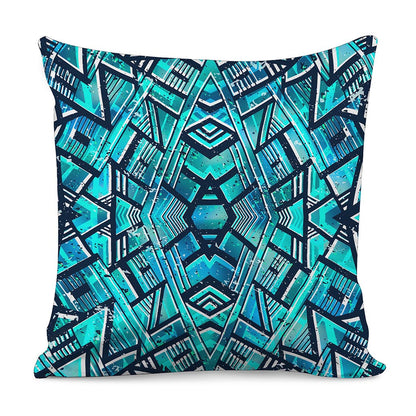 Turquoise Ethnic Aztec Trippy Print Pillow Cover