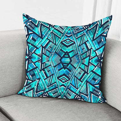 Turquoise Ethnic Aztec Trippy Print Pillow Cover