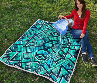 Turquoise Ethnic Aztec Trippy Print Quilt