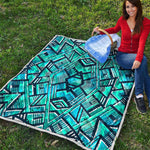 Turquoise Ethnic Aztec Trippy Print Quilt