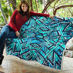 Turquoise Ethnic Aztec Trippy Print Quilt
