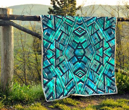 Turquoise Ethnic Aztec Trippy Print Quilt