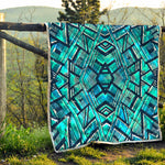 Turquoise Ethnic Aztec Trippy Print Quilt