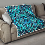Turquoise Ethnic Aztec Trippy Print Quilt