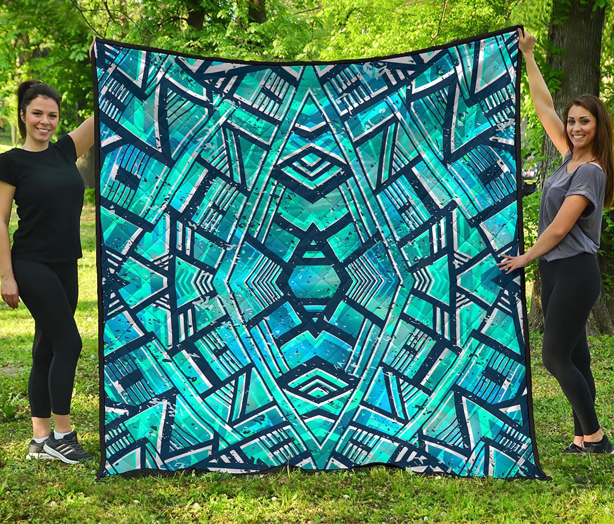Turquoise Ethnic Aztec Trippy Print Quilt