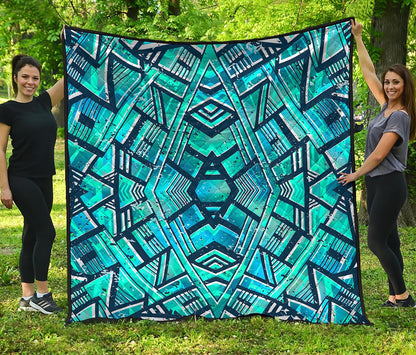 Turquoise Ethnic Aztec Trippy Print Quilt