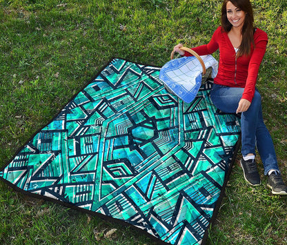 Turquoise Ethnic Aztec Trippy Print Quilt