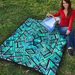 Turquoise Ethnic Aztec Trippy Print Quilt