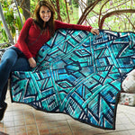 Turquoise Ethnic Aztec Trippy Print Quilt
