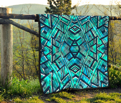 Turquoise Ethnic Aztec Trippy Print Quilt