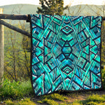 Turquoise Ethnic Aztec Trippy Print Quilt