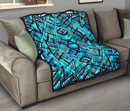 Turquoise Ethnic Aztec Trippy Print Quilt