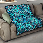 Turquoise Ethnic Aztec Trippy Print Quilt
