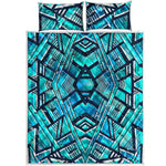 Turquoise Ethnic Aztec Trippy Print Quilt Bed Set