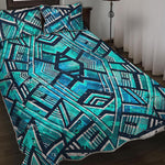 Turquoise Ethnic Aztec Trippy Print Quilt Bed Set