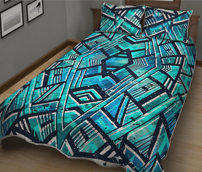 Turquoise Ethnic Aztec Trippy Print Quilt Bed Set