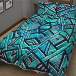 Turquoise Ethnic Aztec Trippy Print Quilt Bed Set