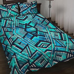 Turquoise Ethnic Aztec Trippy Print Quilt Bed Set