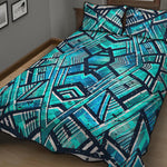 Turquoise Ethnic Aztec Trippy Print Quilt Bed Set