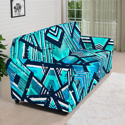 Turquoise Ethnic Aztec Trippy Print Sofa Cover