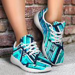 Turquoise Ethnic Aztec Trippy Print Sport Shoes GearFrost