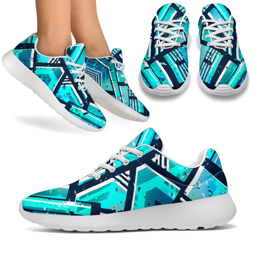 Turquoise Ethnic Aztec Trippy Print Sport Shoes GearFrost