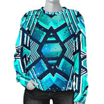 Turquoise Ethnic Aztec Trippy Print Women's Crewneck Sweatshirt GearFrost
