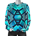 Turquoise Ethnic Aztec Trippy Print Women's Crewneck Sweatshirt GearFrost