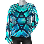Turquoise Ethnic Aztec Trippy Print Women's Crewneck Sweatshirt GearFrost