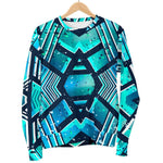 Turquoise Ethnic Aztec Trippy Print Women's Crewneck Sweatshirt GearFrost
