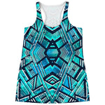 Turquoise Ethnic Aztec Trippy Print Women's Racerback Tank Top