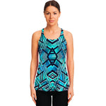 Turquoise Ethnic Aztec Trippy Print Women's Racerback Tank Top