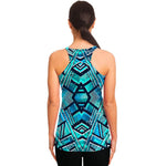 Turquoise Ethnic Aztec Trippy Print Women's Racerback Tank Top