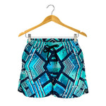 Turquoise Ethnic Aztec Trippy Print Women's Shorts