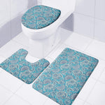 Turquoise Floral Bohemian Pattern Print 3 Piece Bath Mat Set