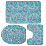 Turquoise Floral Bohemian Pattern Print 3 Piece Bath Mat Set