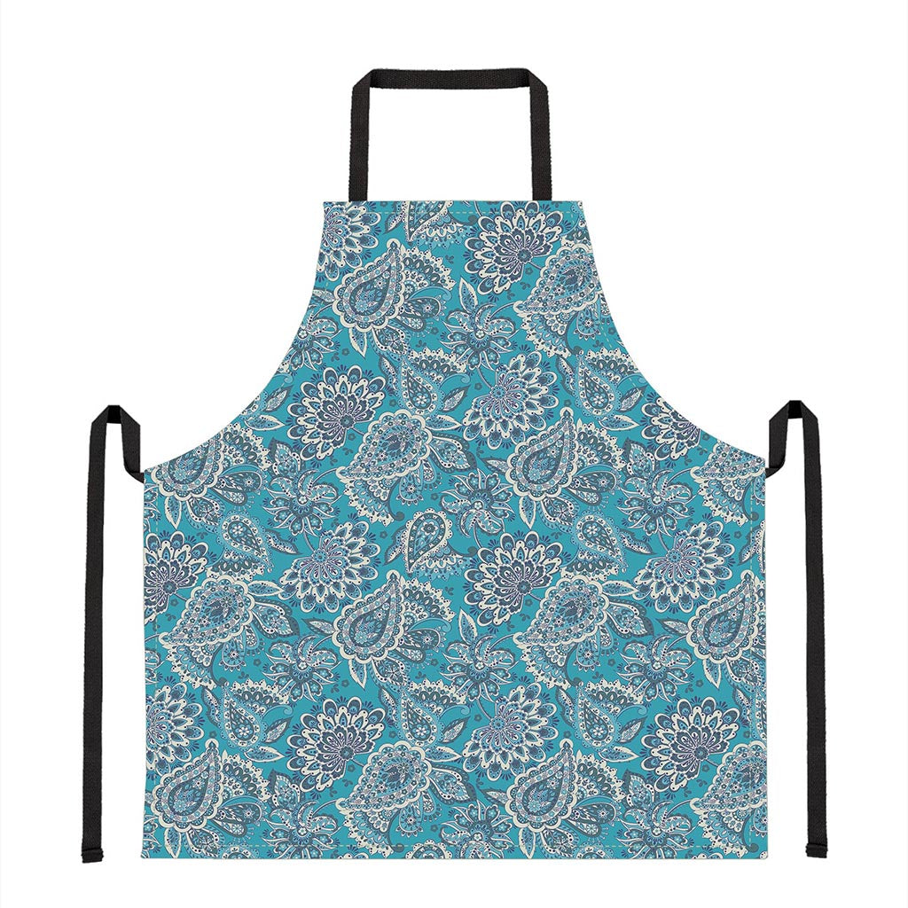 Turquoise Floral Bohemian Pattern Print Apron