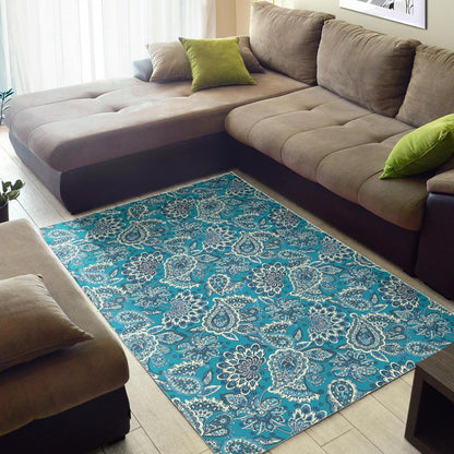 Turquoise Floral Bohemian Pattern Print Area Rug GearFrost