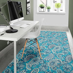 Turquoise Floral Bohemian Pattern Print Area Rug GearFrost