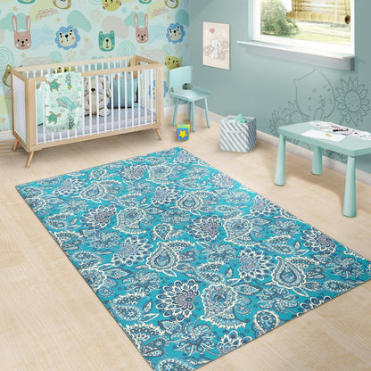 Turquoise Floral Bohemian Pattern Print Area Rug GearFrost