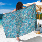 Turquoise Floral Bohemian Pattern Print Beach Sarong Wrap