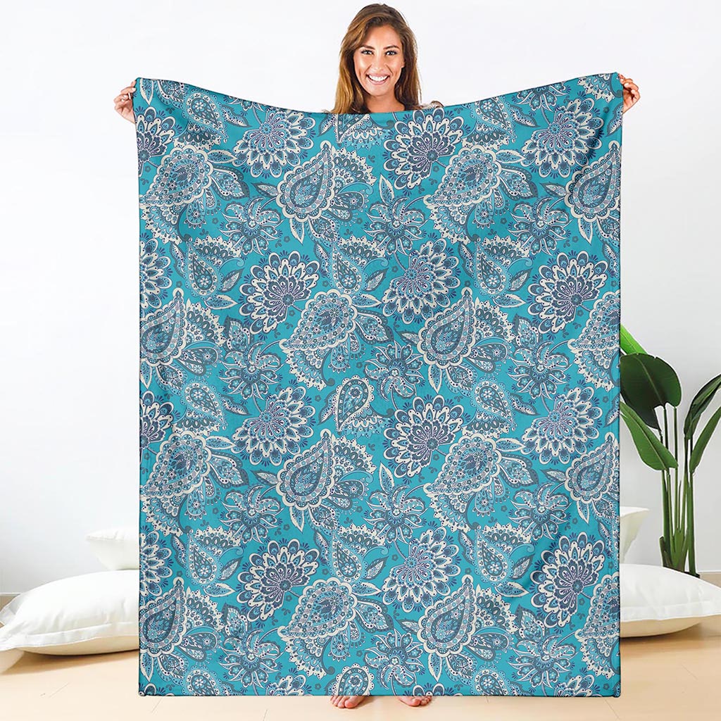 Turquoise Floral Bohemian Pattern Print Blanket