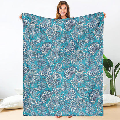Turquoise Floral Bohemian Pattern Print Blanket