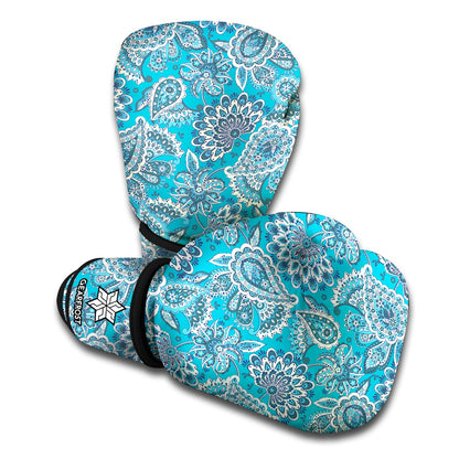 Turquoise Floral Bohemian Pattern Print Boxing Gloves