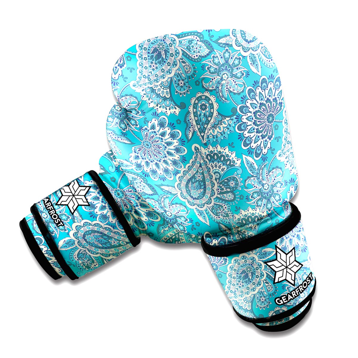 Turquoise Floral Bohemian Pattern Print Boxing Gloves
