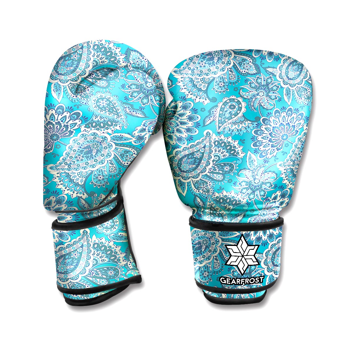 Turquoise Floral Bohemian Pattern Print Boxing Gloves