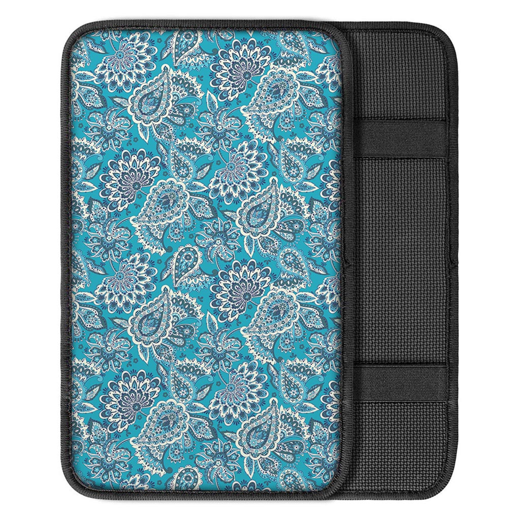 Turquoise Floral Bohemian Pattern Print Car Center Console Cover