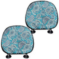 Turquoise Floral Bohemian Pattern Print Car Headrest Covers